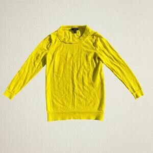 Yellow merino wool crew neck sweater with three quarter sleeves J.Crew preppy